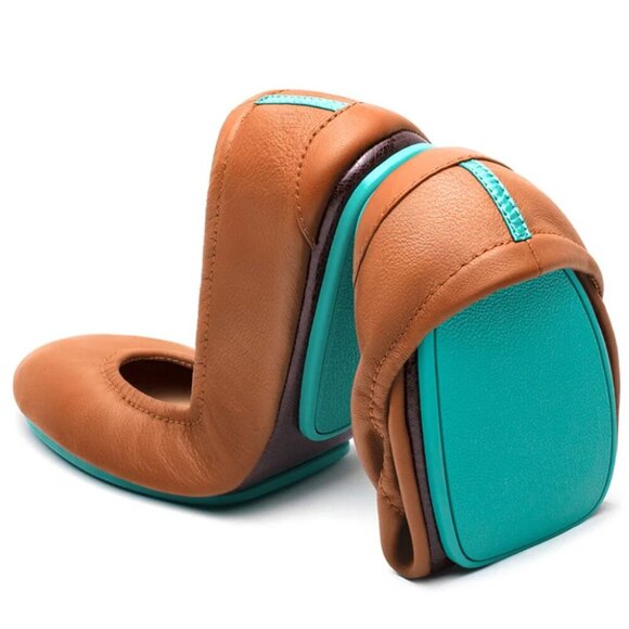 Tieks Brown and Teal Flats- Camel color - Picture 1 of 11